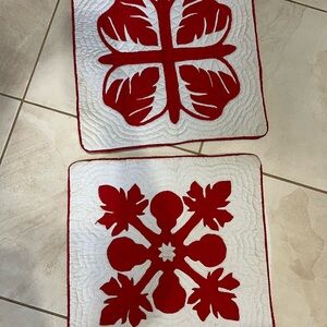 Handmade Red & White Hawaiian Quilt Squares - Set of 2